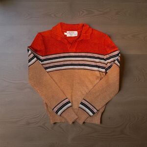 Vintage Boys Sears Acrylic Long Sleeve Sweater Polo Size 8
